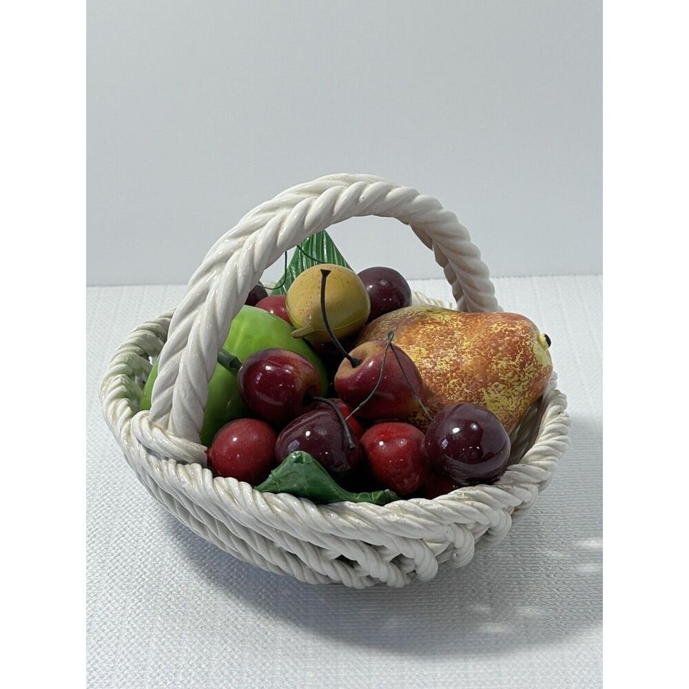 Vintage 1980s MCM Centerpiece Bassano‎ Italy Ceramic Hand-Painted Fruit Basket